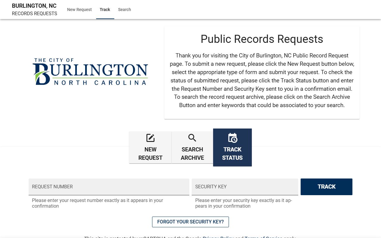 Burlington city records portal for criminal records requests