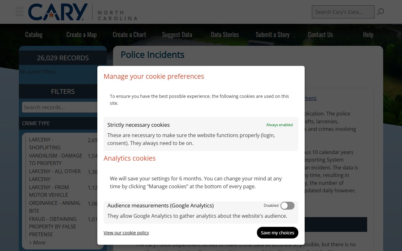 Cary Police open data platform for criminal records and incident data