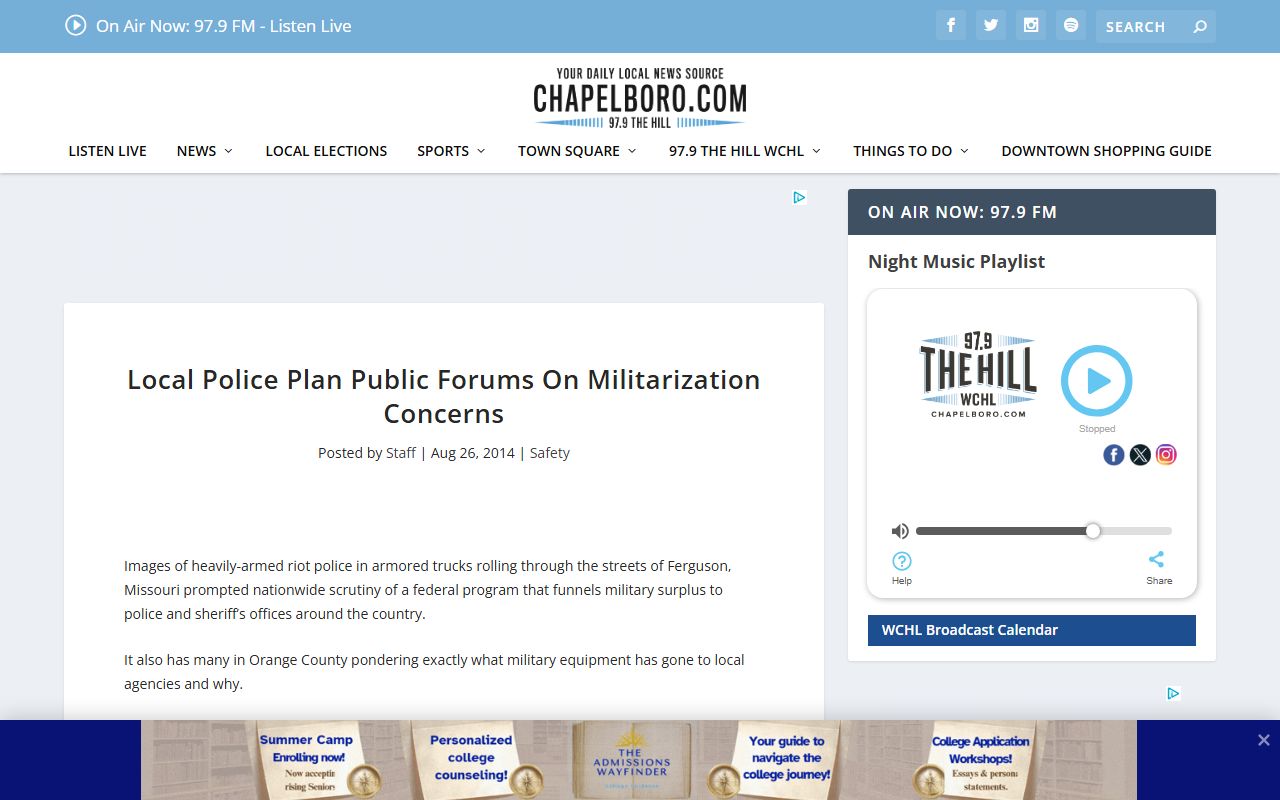 Chapel Hill Police Department page with criminal records information