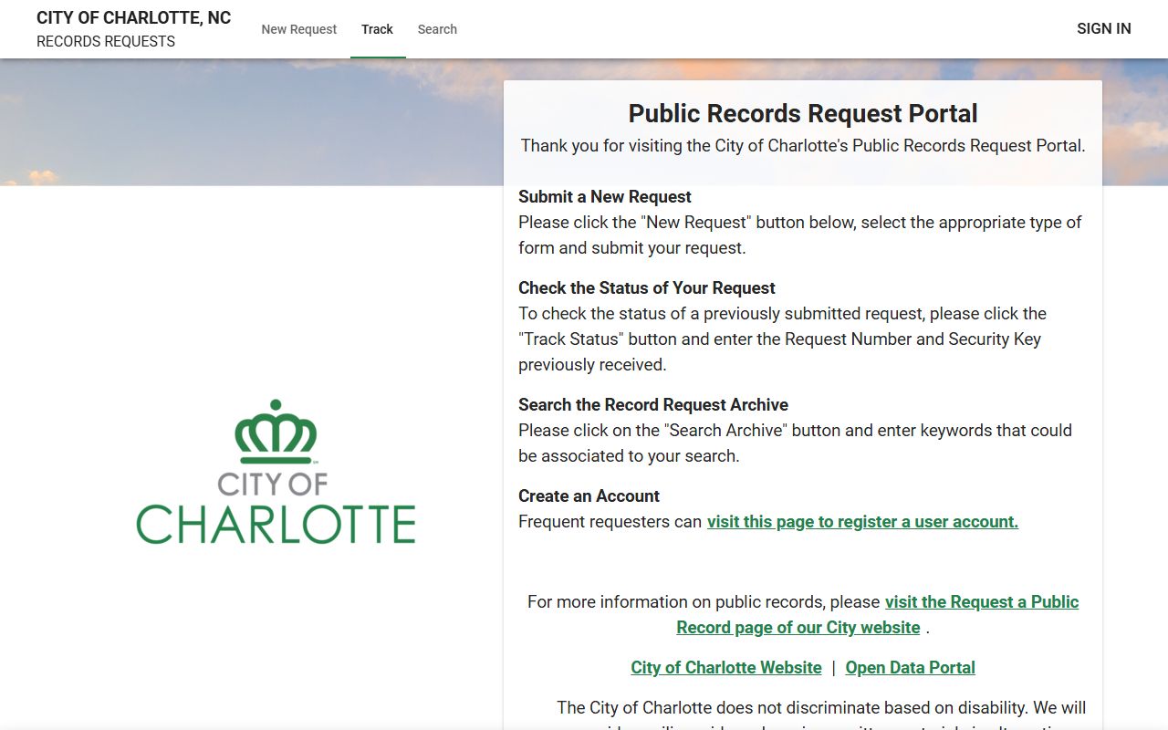 Charlotte public records portal for criminal records requests