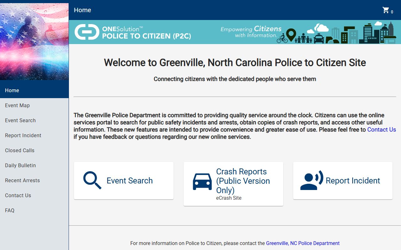 Greenville Police P2C portal for searching criminal records online