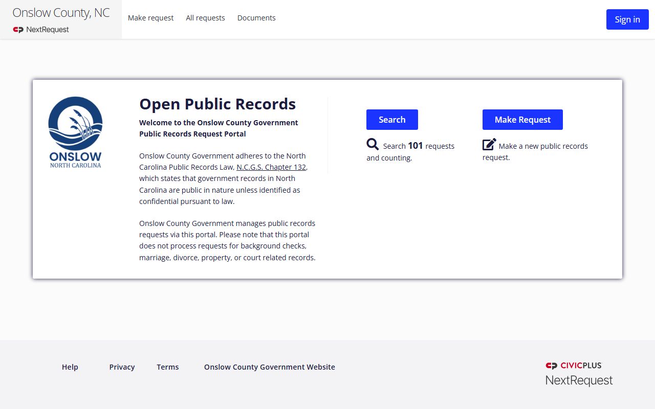 Onslow County records request portal for Jacksonville criminal records
