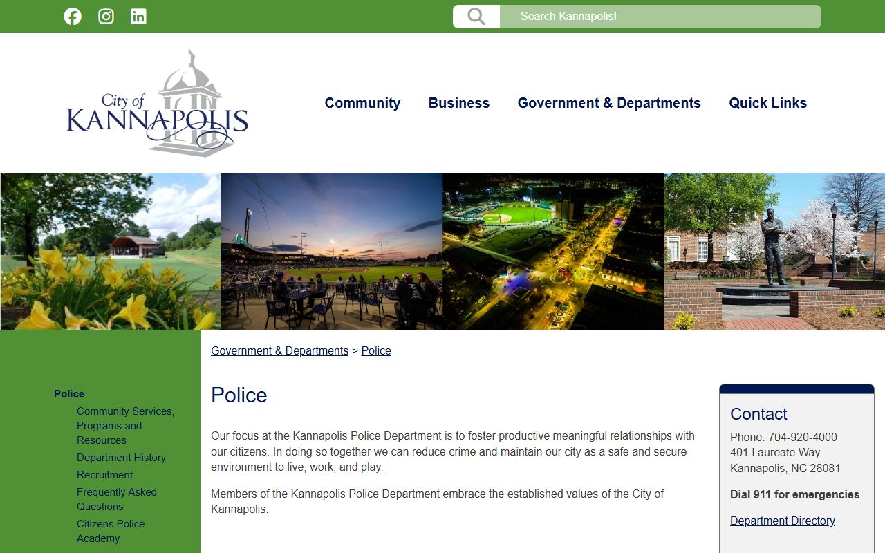 Kannapolis Police Department main page for criminal records information