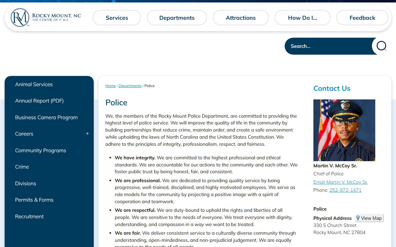 Rocky Mount Police Department page for criminal records information