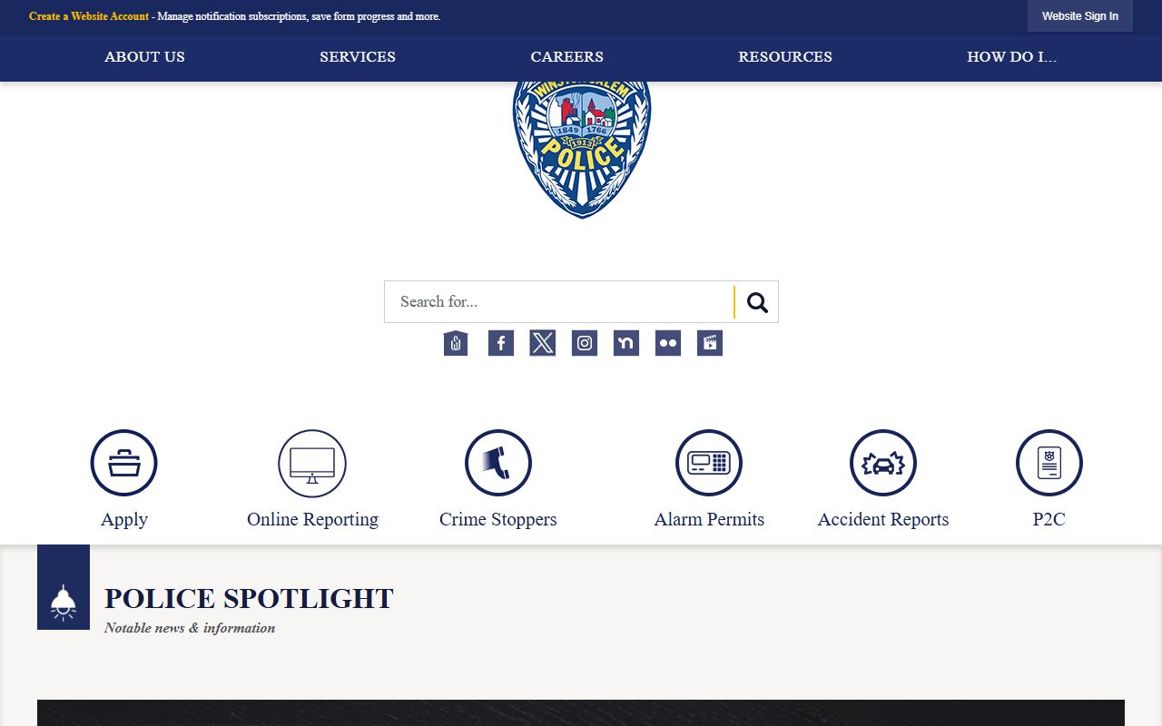 Winston-Salem Police Department official page for criminal records