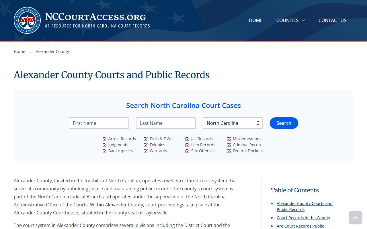 Alexander County Superior Court criminal records information