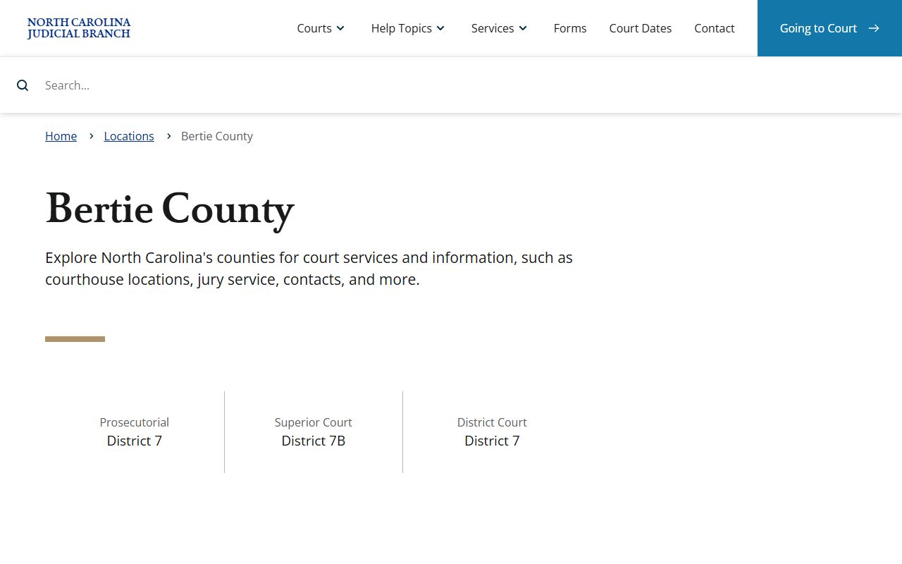 North Carolina Judicial Branch listing for Bertie County criminal records