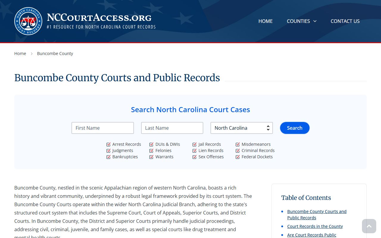 Buncombe County court records page for criminal records search