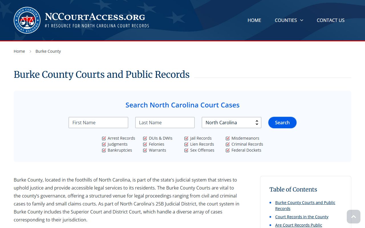 Burke County court records page for criminal records access