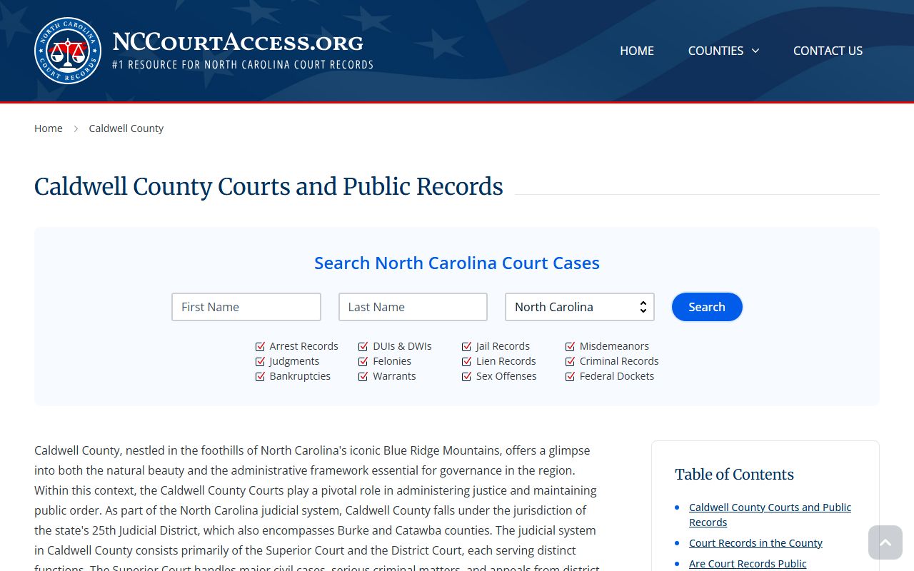 Caldwell County court records page for criminal case lookups