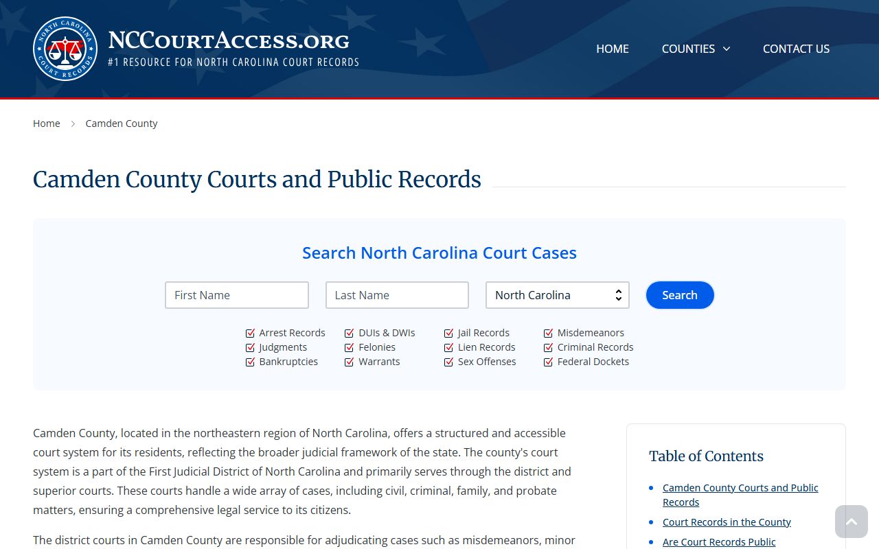 Camden County court records search page for criminal cases