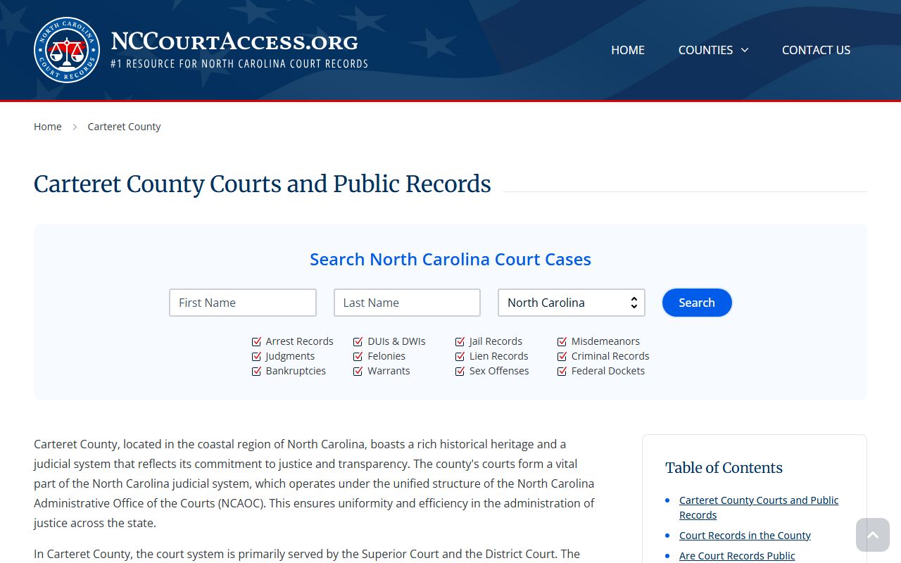 Carteret County court records portal for criminal case searches