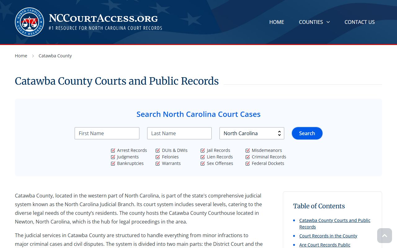 Catawba County court records page for criminal case searches