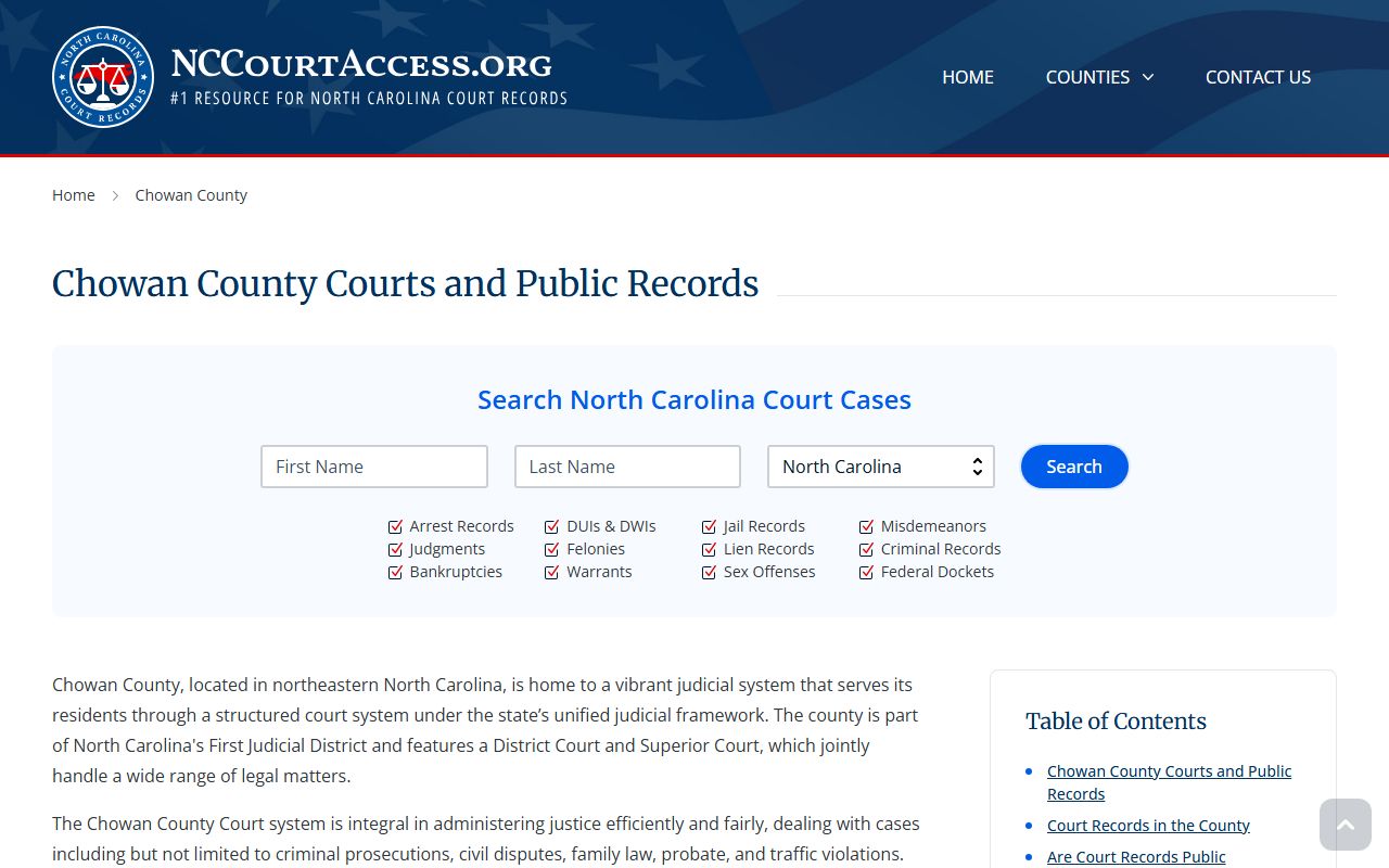 NC Court Access portal for Chowan County criminal record searches