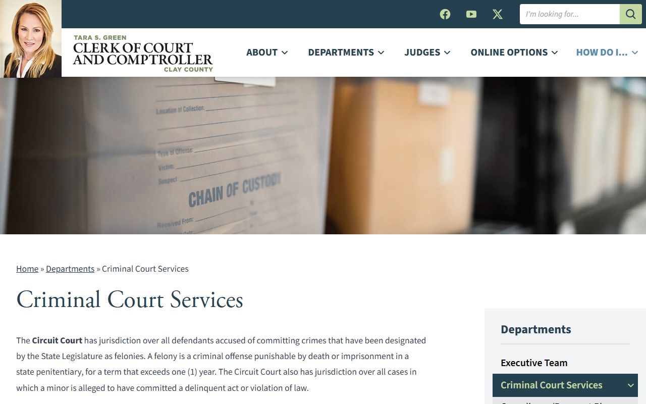 Clay County Clerk of Court criminal services page