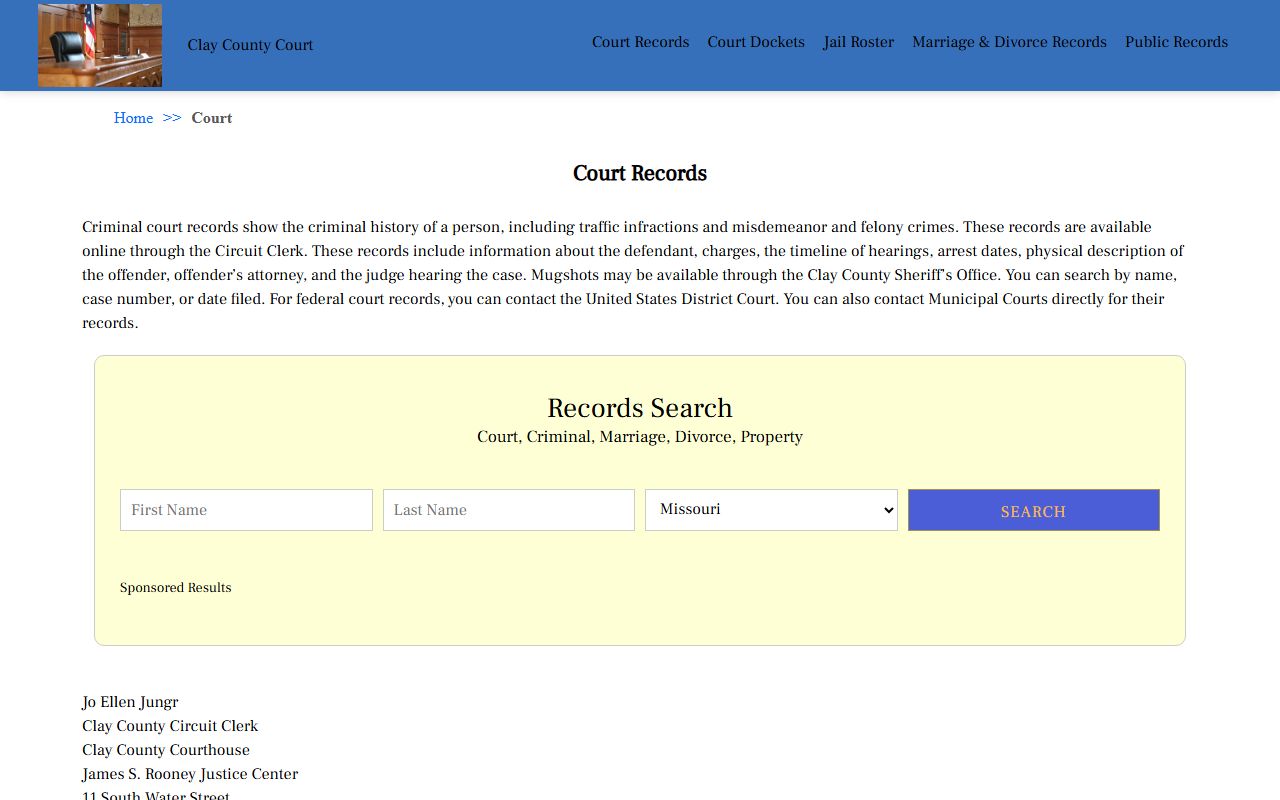 Clay County court records search page for criminal cases