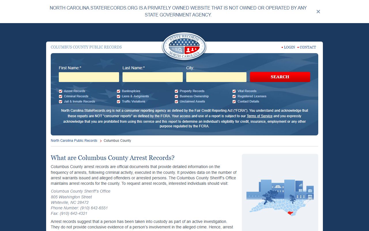 Columbus County records search portal for criminal case lookups