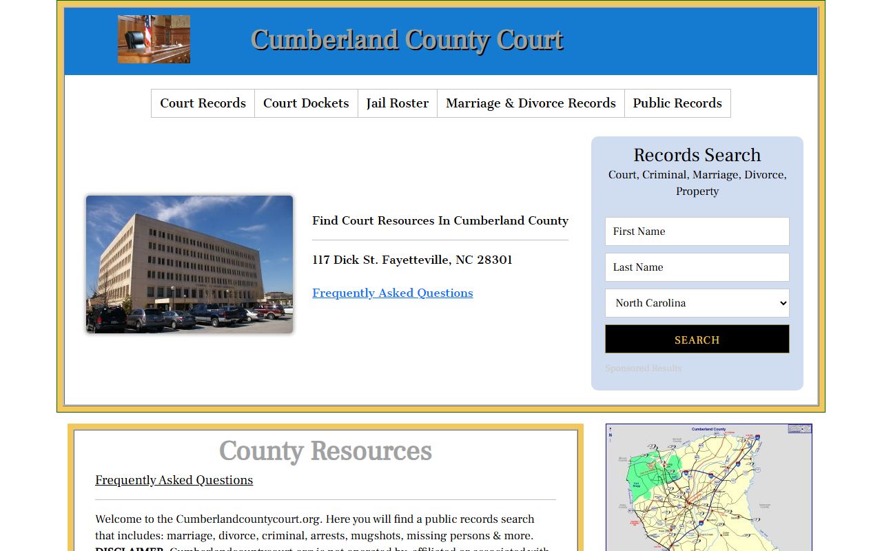 Cumberland County official court website for criminal records in Fayetteville