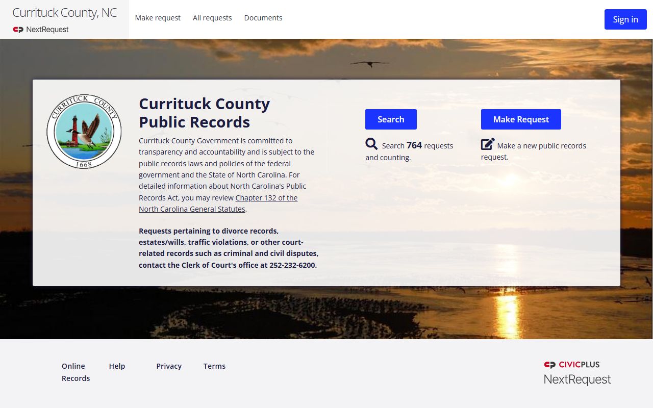 Currituck County public records request portal for criminal records