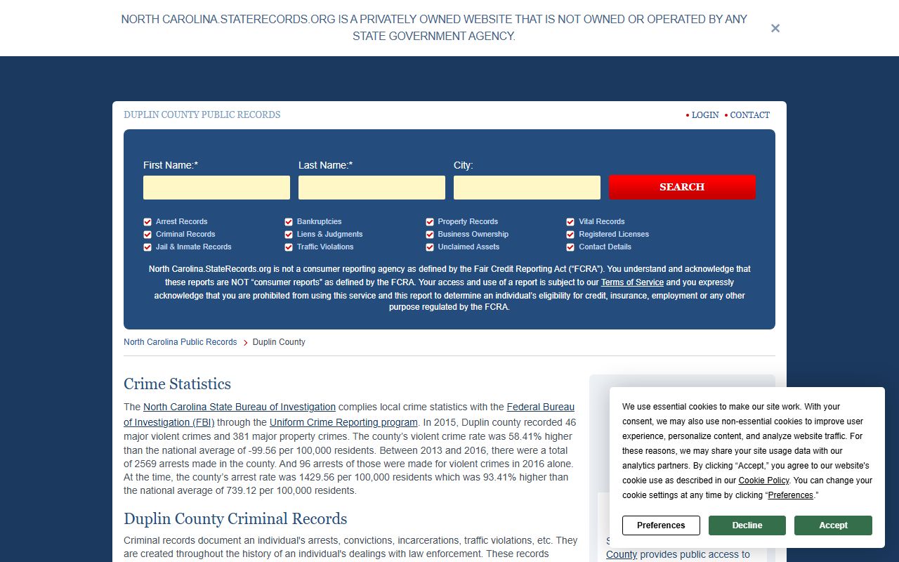 Duplin County court records search for criminal cases in Kenansville