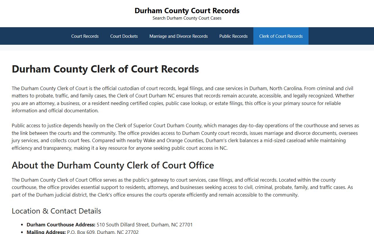 Durham County Clerk of Court office for criminal records on South Dillard Street