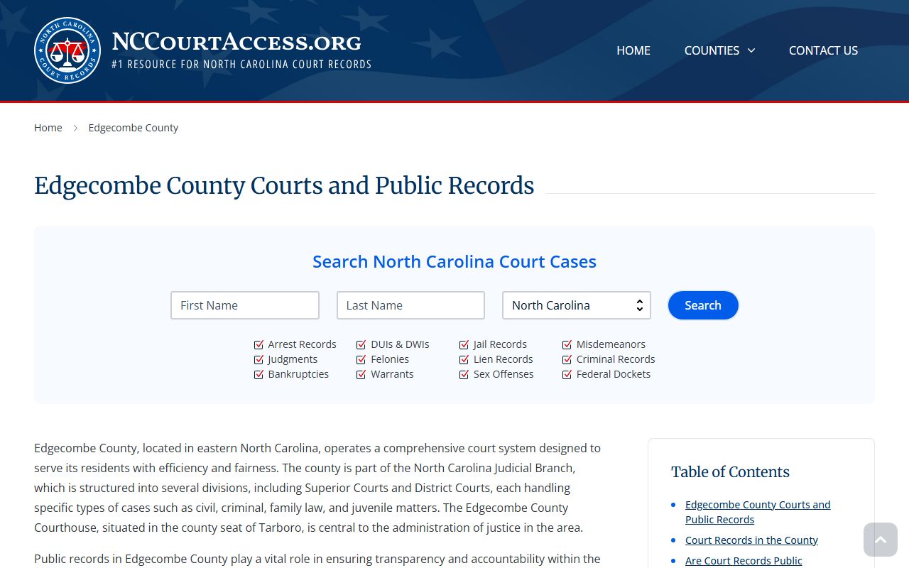 Edgecombe County court records access portal for criminal records search