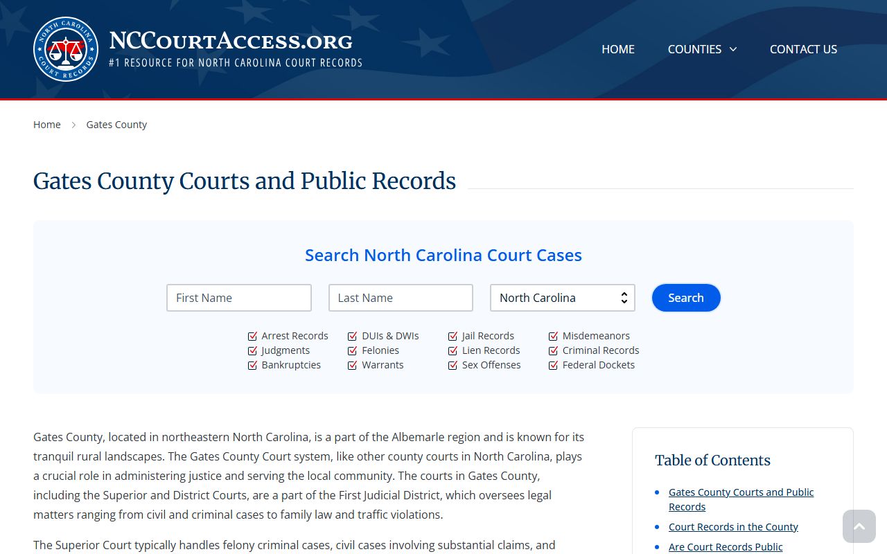 Gates County records and criminal records access page for Gatesville courthouse