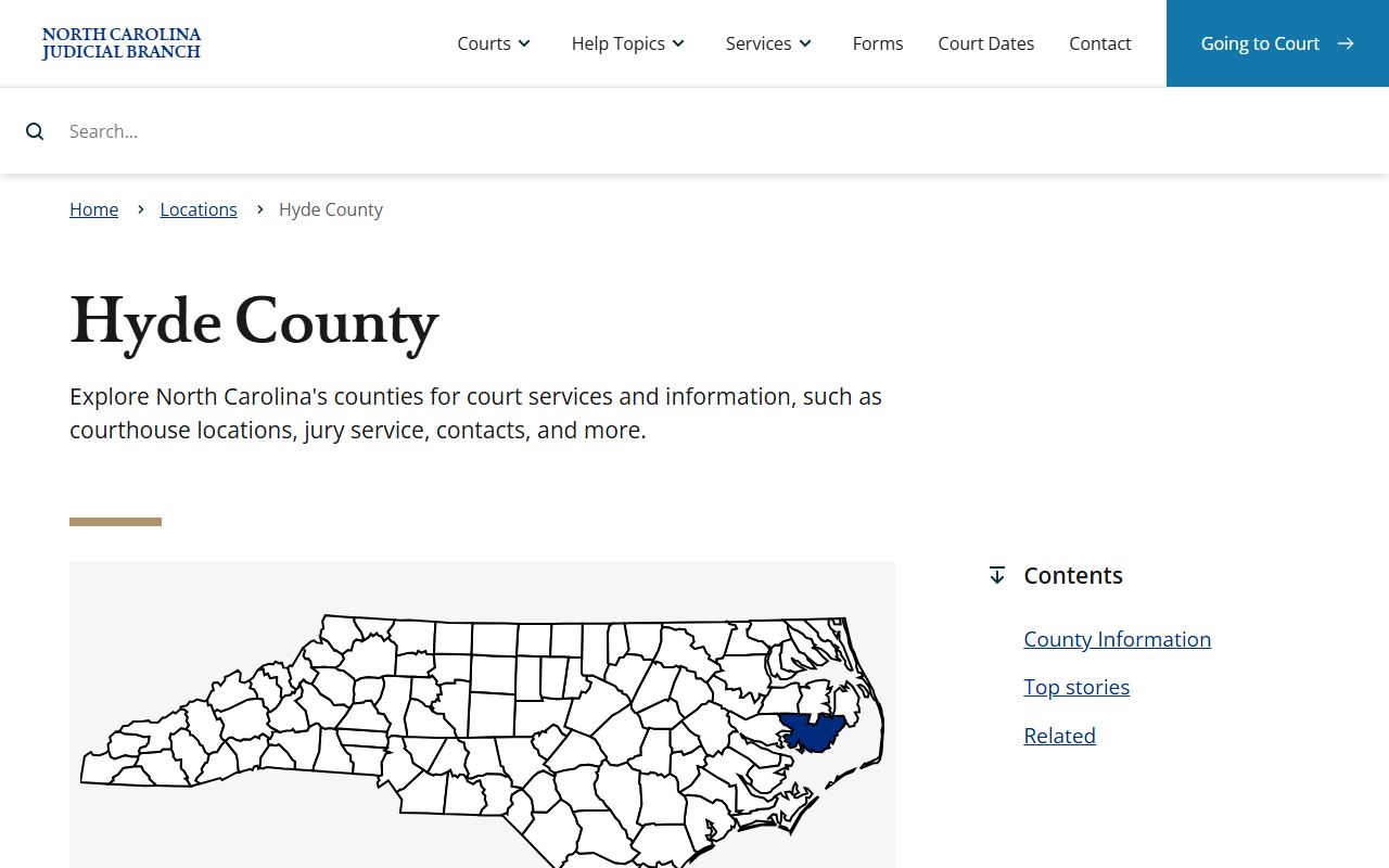 North Carolina Judicial Branch page for Hyde County criminal records in Swan Quarter