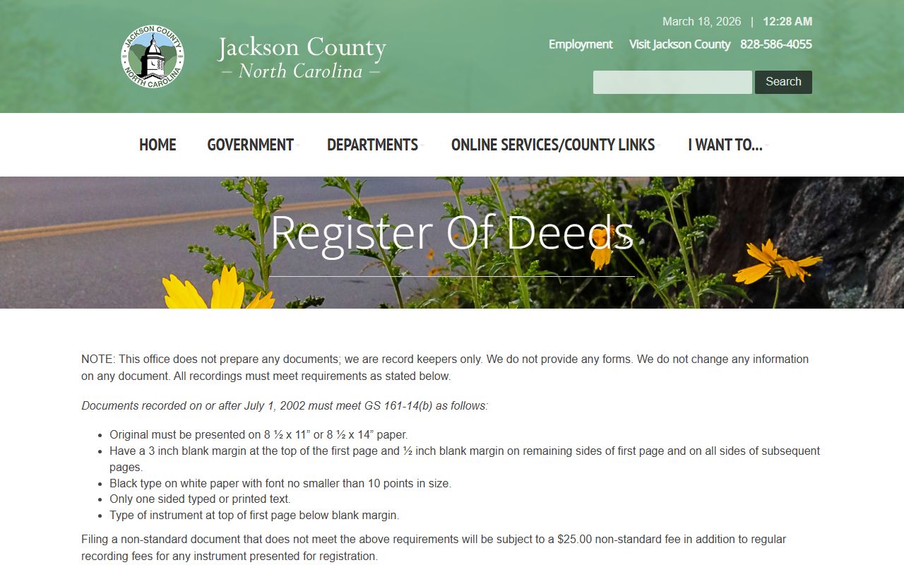 Jackson County Register of Deeds page for property records related to criminal cases in Sylva