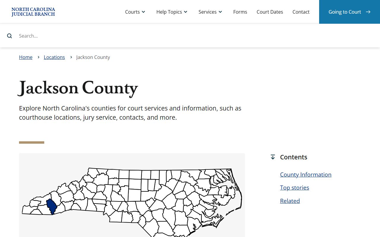 North Carolina Judicial Branch page for Jackson County criminal records in Sylva