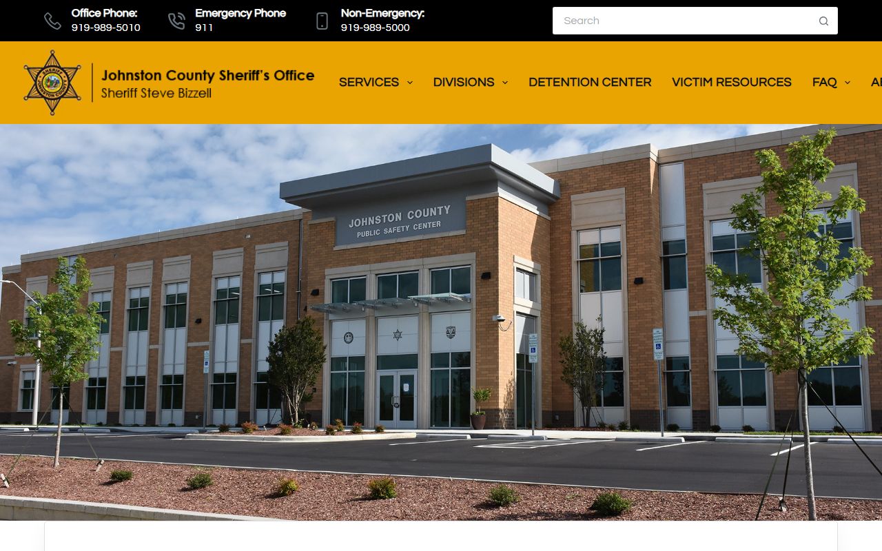 Johnston County Sheriff's Office page for criminal records and law enforcement in Smithfield