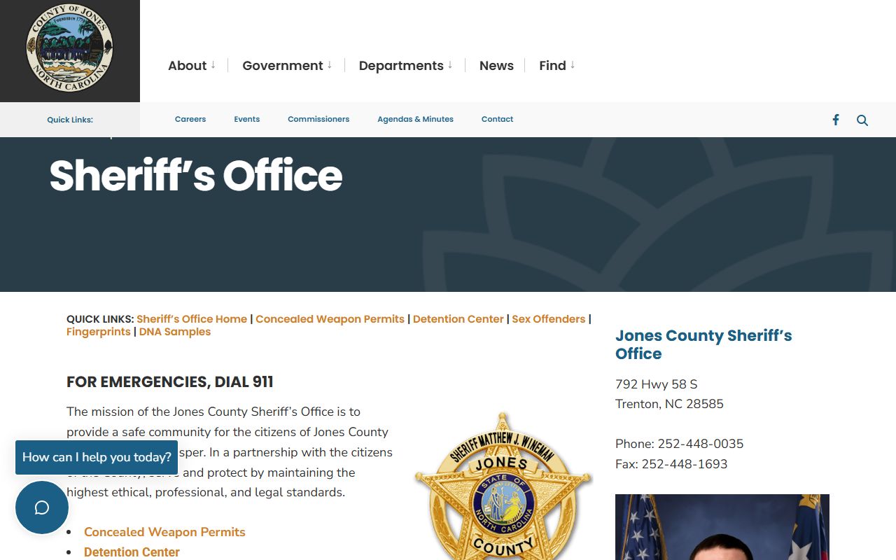 Jones County Sheriff's Office page for arrest records and law enforcement in Trenton