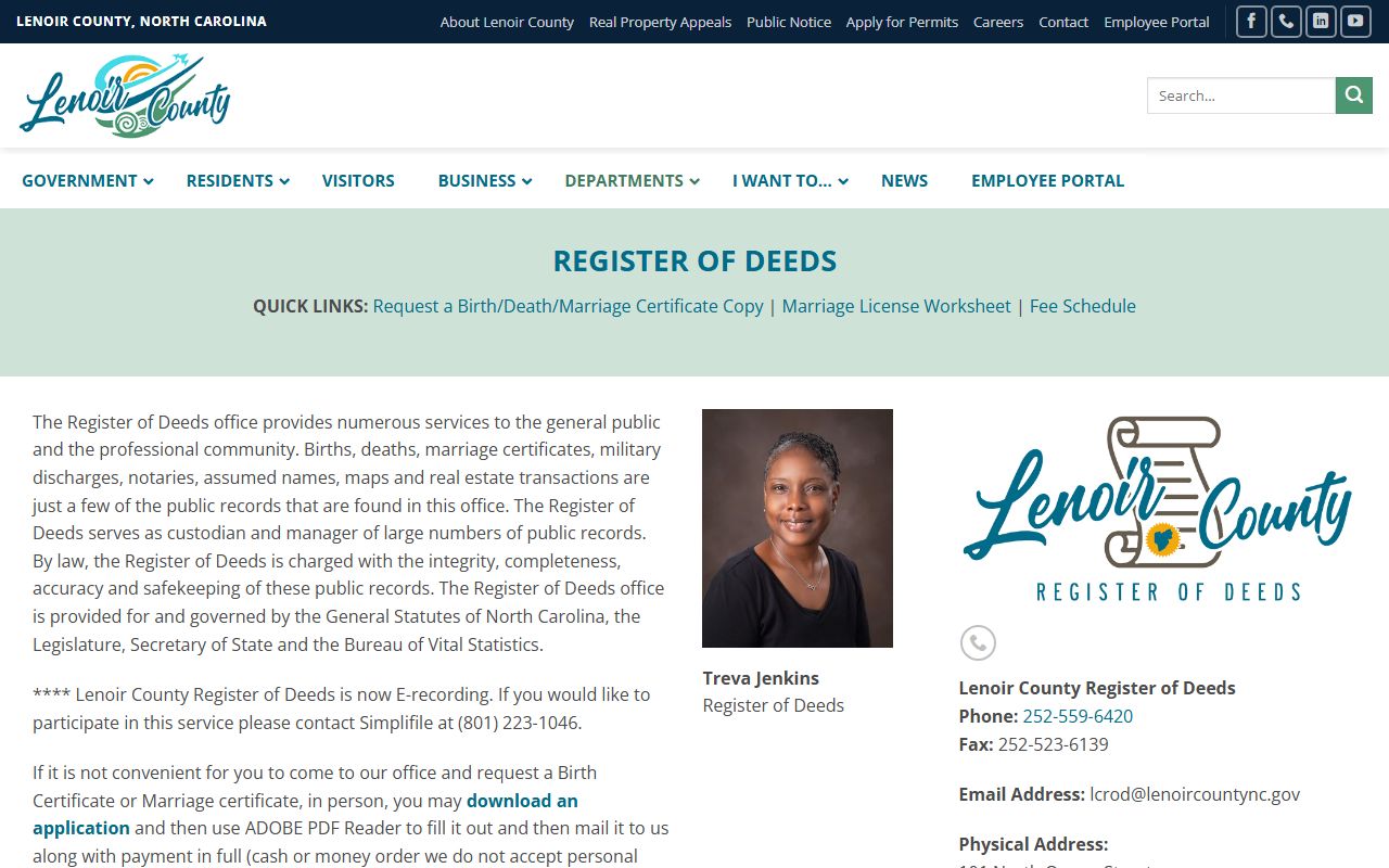 Lenoir County Register of Deeds recorded documents in Kinston