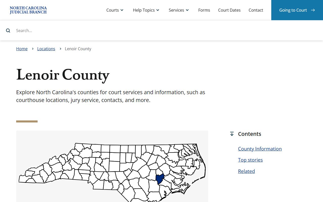 North Carolina Judicial Branch page for Lenoir County criminal records in Kinston