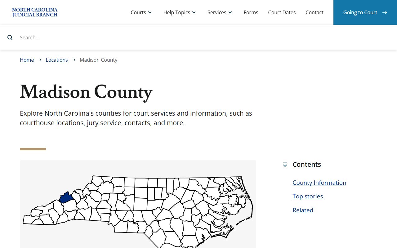 North Carolina Judicial Branch listing for Madison County criminal records in Marshall
