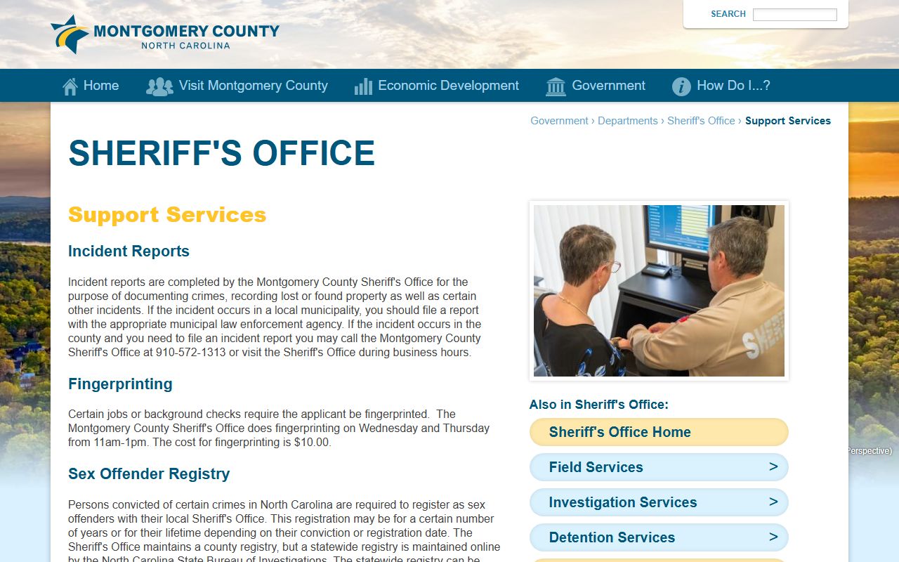 Montgomery County Sheriff's Office support services page for criminal records in Troy