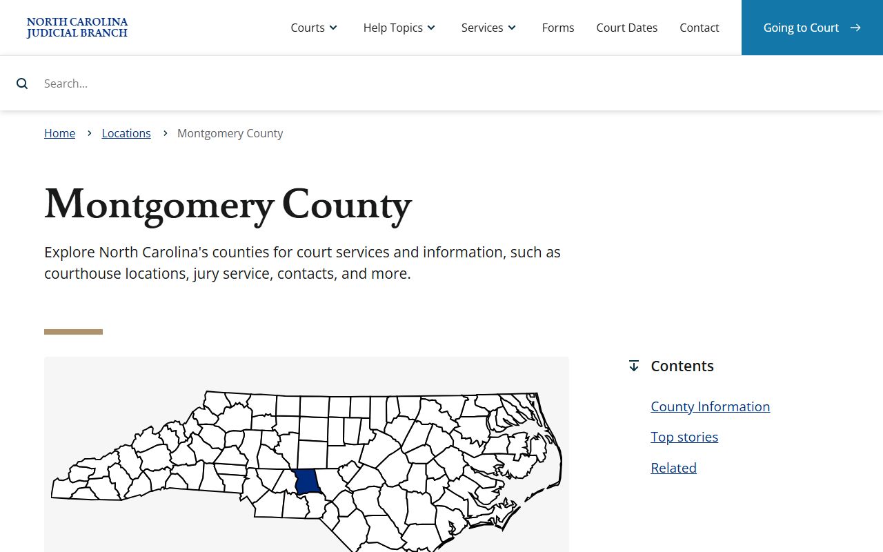 North Carolina Judicial Branch page for Montgomery County criminal records in Troy