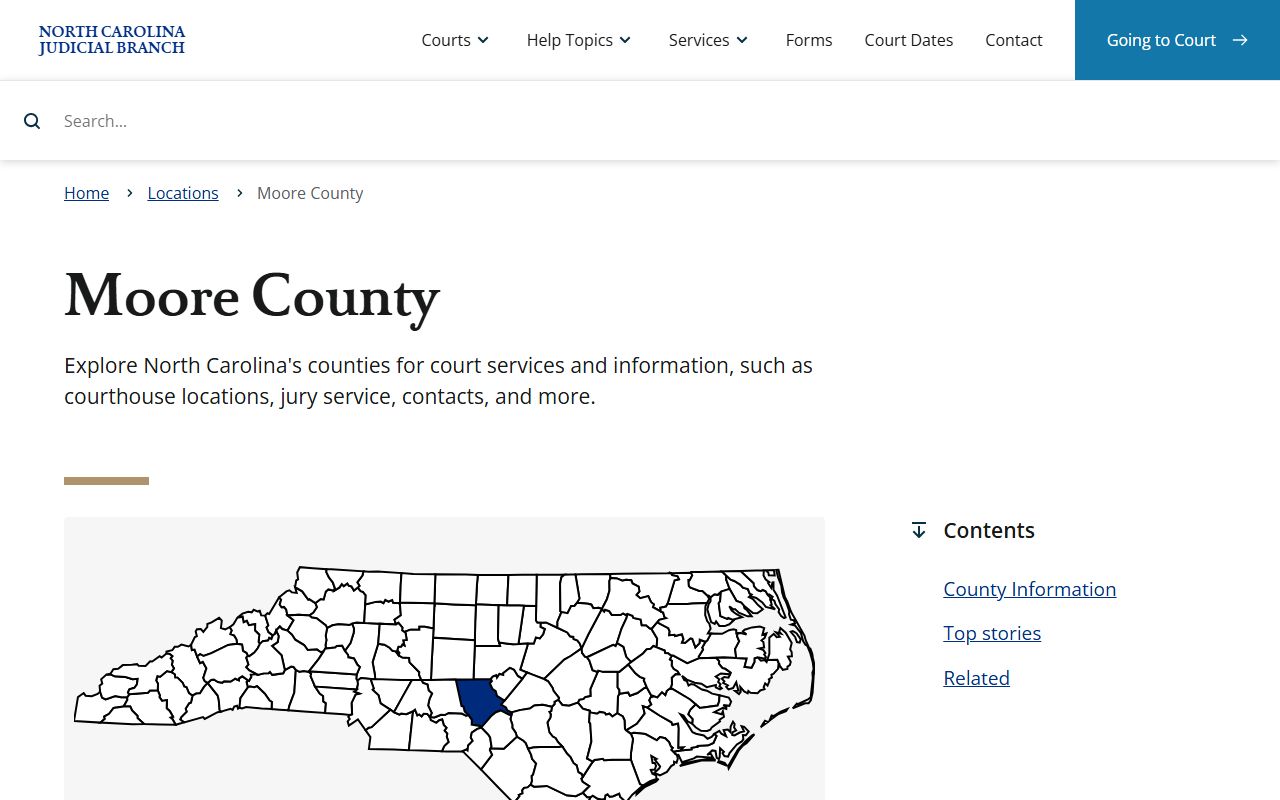 North Carolina Judicial Branch page for Moore County criminal records in Carthage