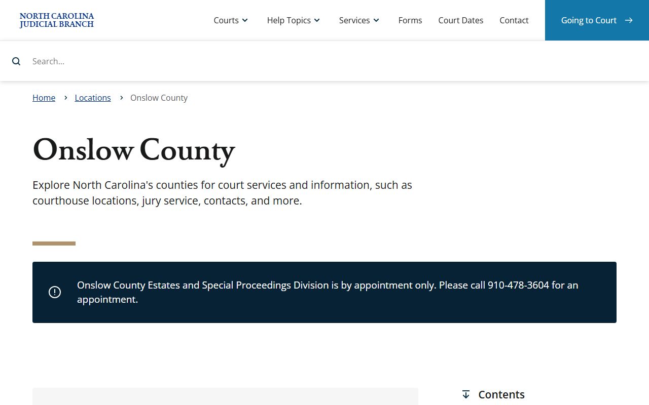 North Carolina Judicial Branch page for Onslow County criminal records in Jacksonville
