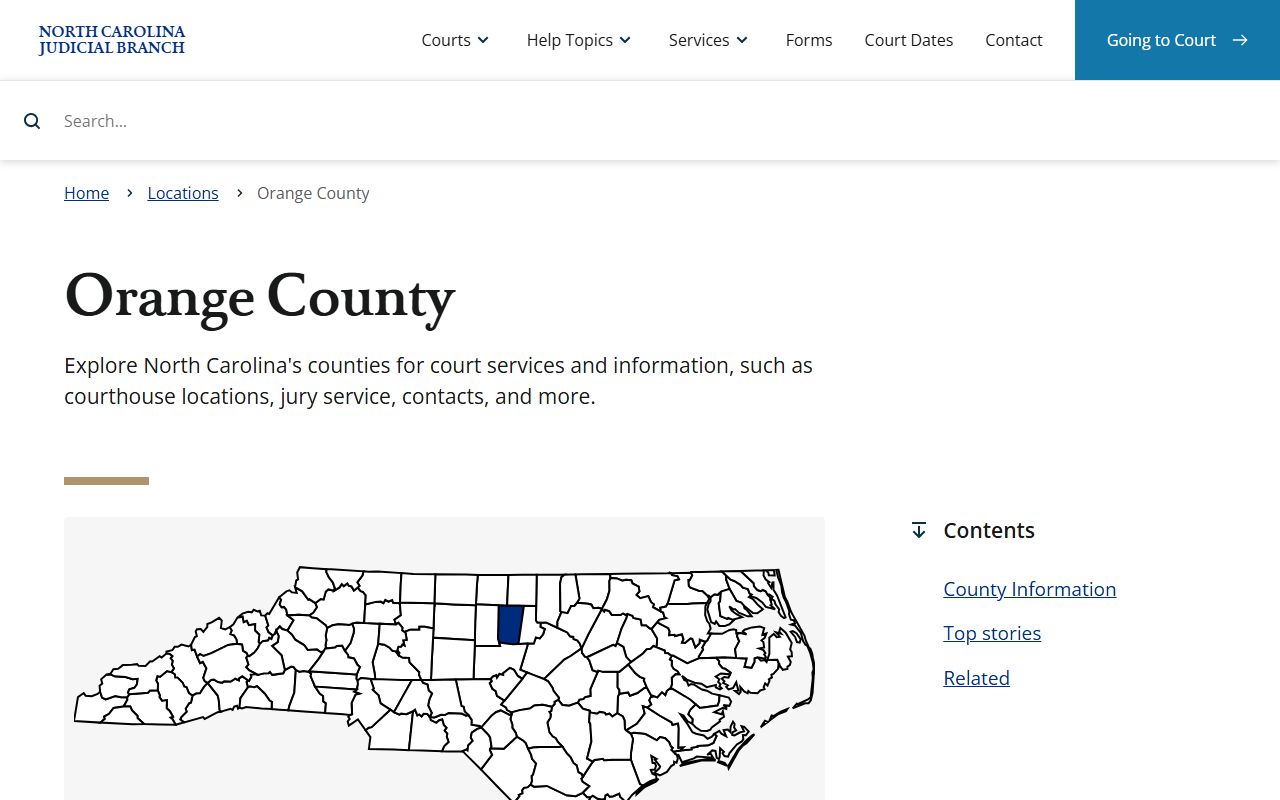 North Carolina Judicial Branch page for Orange County criminal records in Hillsborough