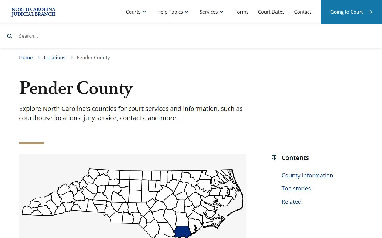 North Carolina Judicial Branch page for Pender County criminal records in Burgaw