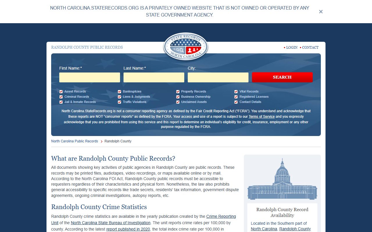 Randolph County arrest and court records page for criminal cases in Asheboro