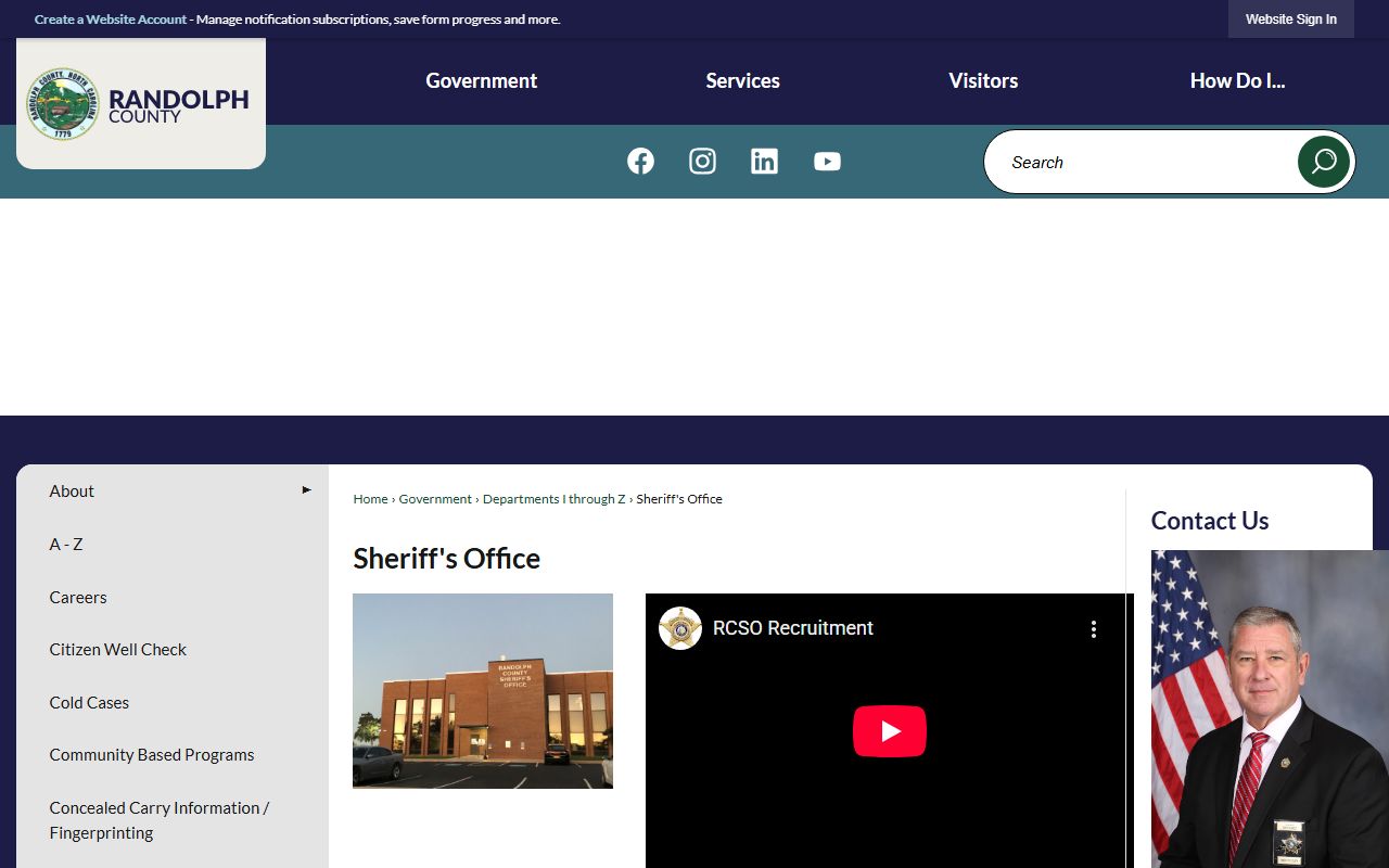 Randolph County Sheriff's Office page for criminal records in Asheboro