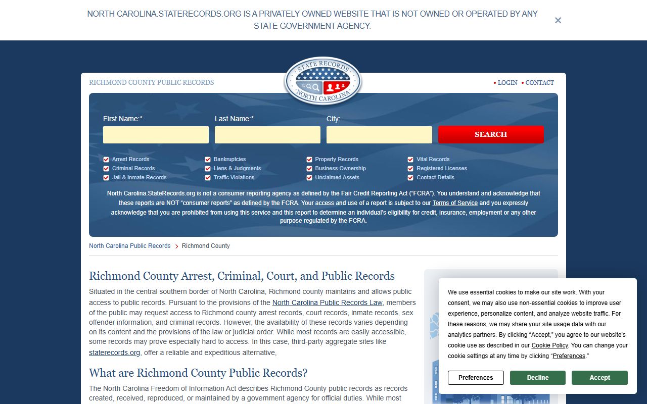 Richmond County arrest and court records search for criminal cases in Rockingham