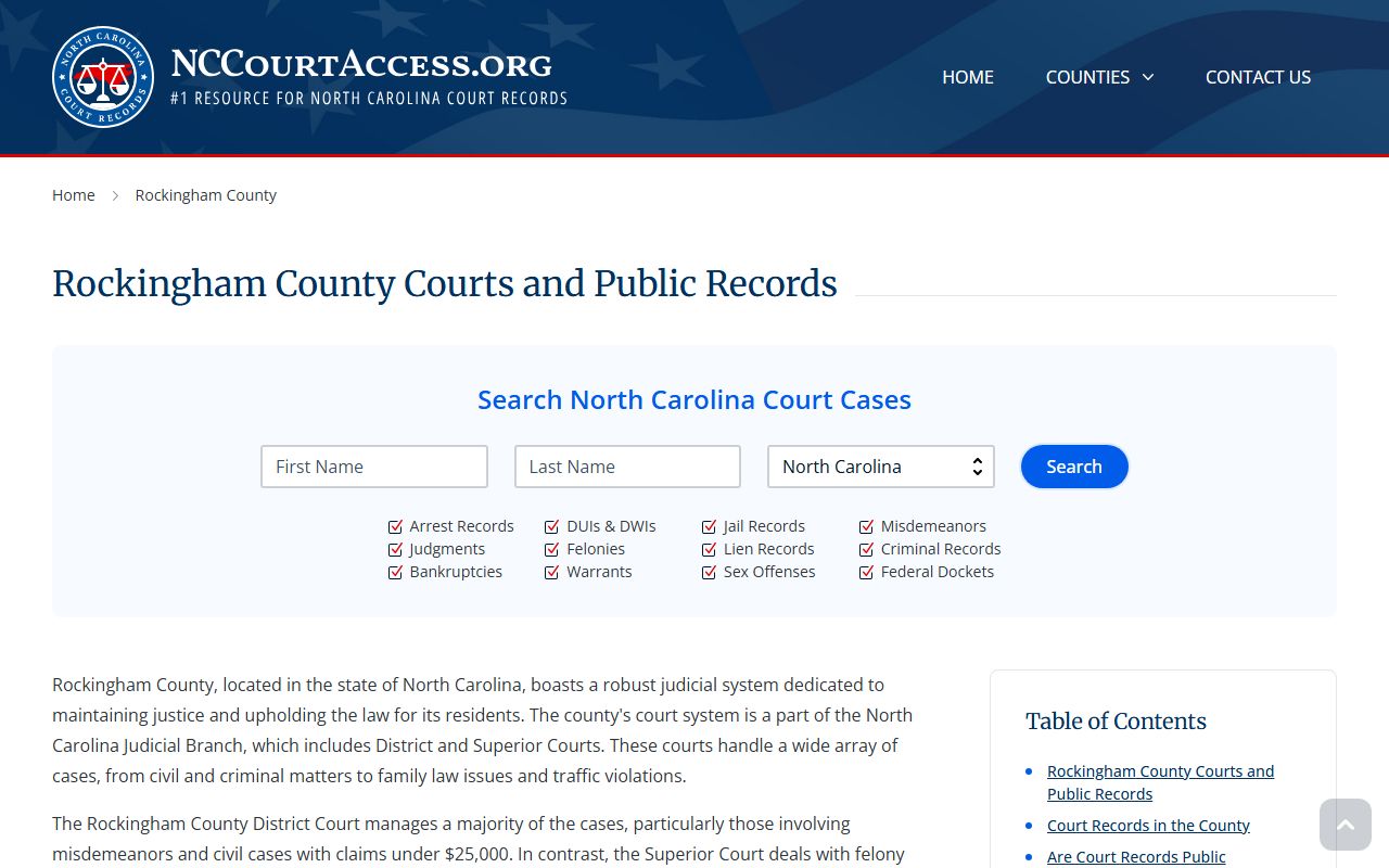 Rockingham County records page for criminal case access in Wentworth