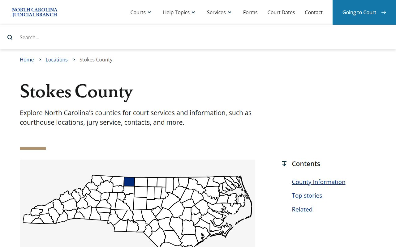 North Carolina Judicial Branch page for Stokes County criminal records in Danbury