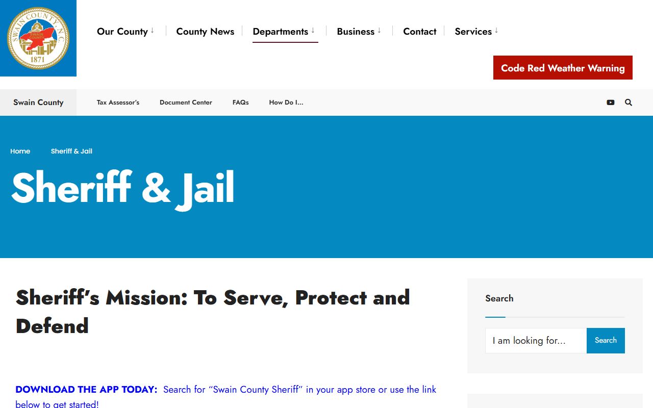 Swain County Sheriff's Office page for criminal records in Bryson City