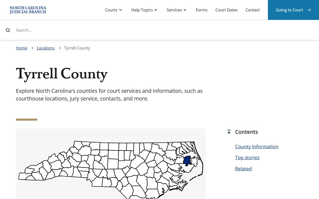 North Carolina Judicial Branch page for Tyrrell County criminal records in Columbia