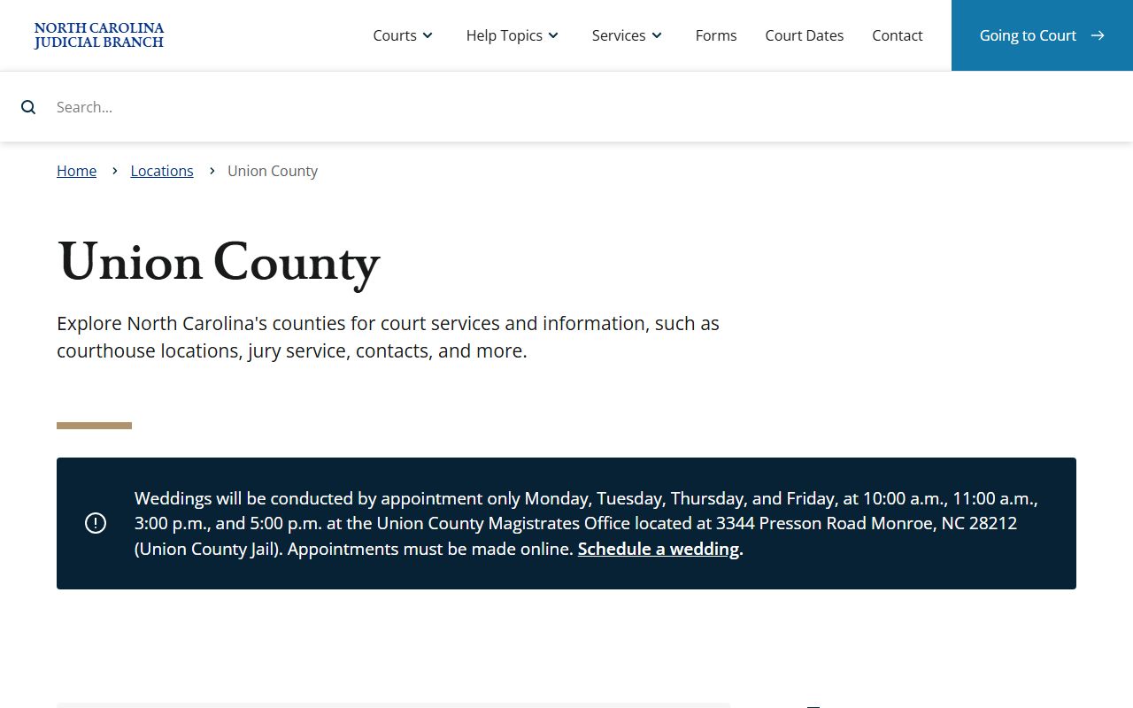 North Carolina Judicial Branch page for Union County criminal records in Monroe