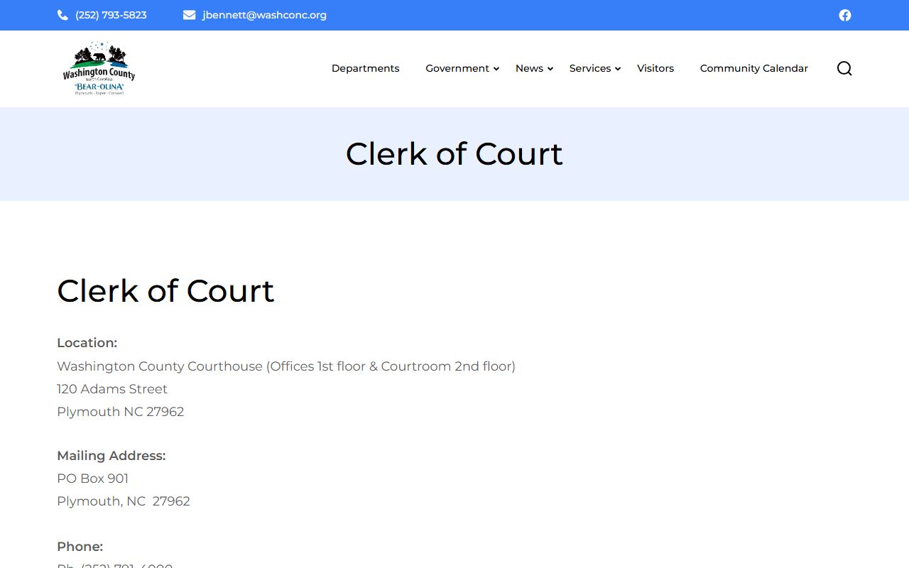 Washington County Clerk of Court page for Washington County criminal records